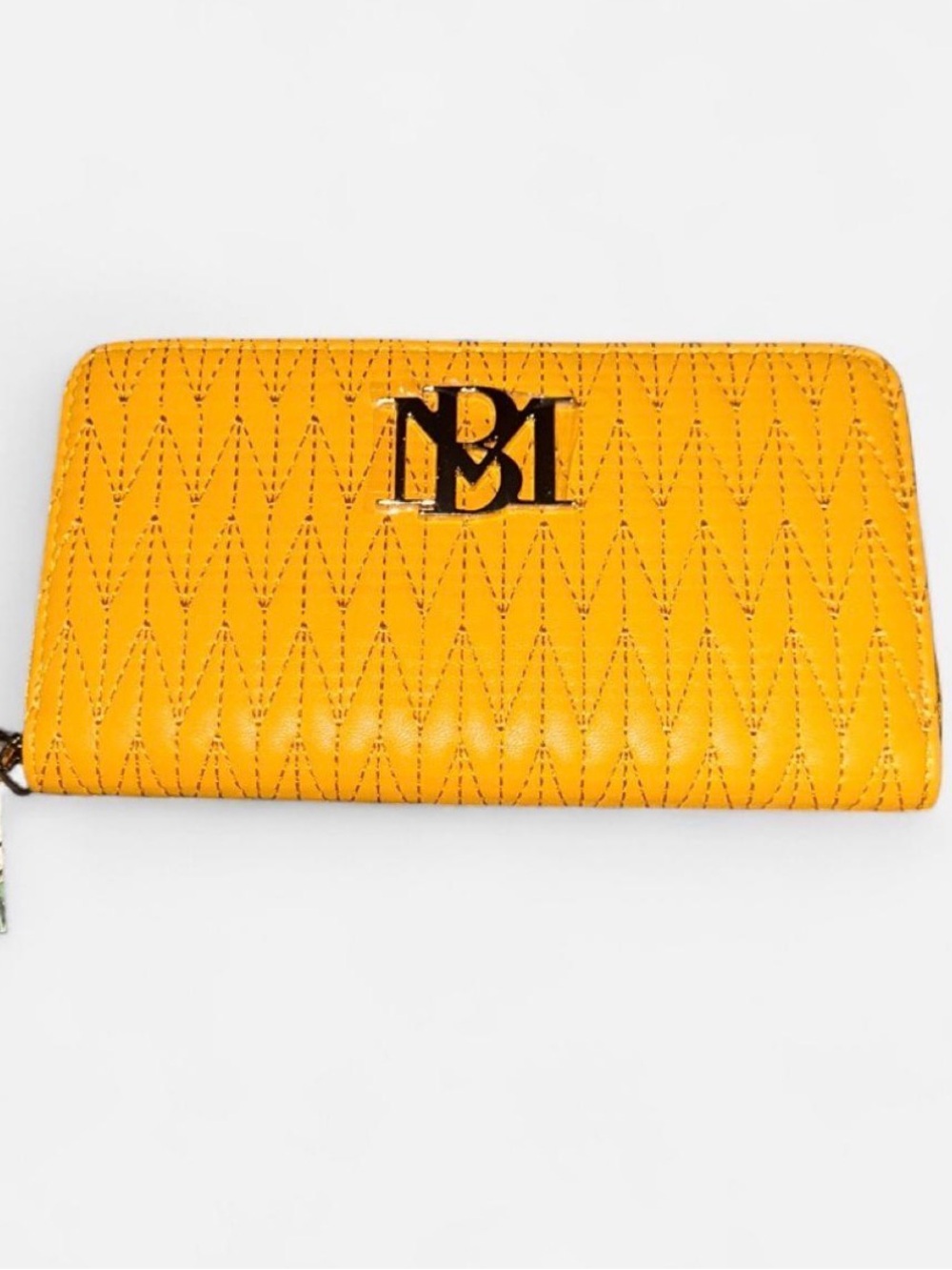 Badgley Mischka Chevron Quilted Zip Wallet in Mustard Yellow